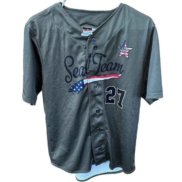 Don Alleson Athletic Baseball Jersey Green Seal Team 27 Buttons S Short Sleeve - Picture 1 of 9